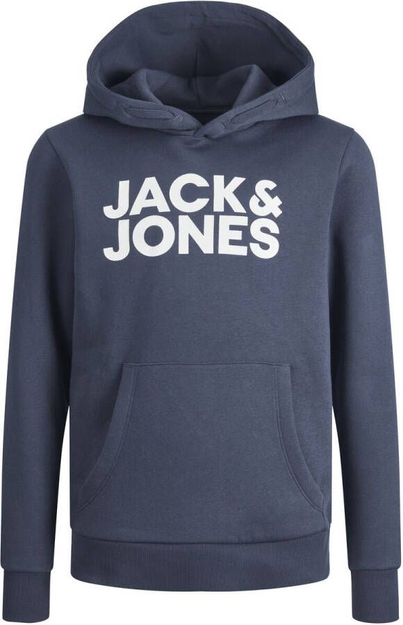 Jack & jones JUNIOR hoodie JJECORP met logo grijsblauw Sweater Logo 164