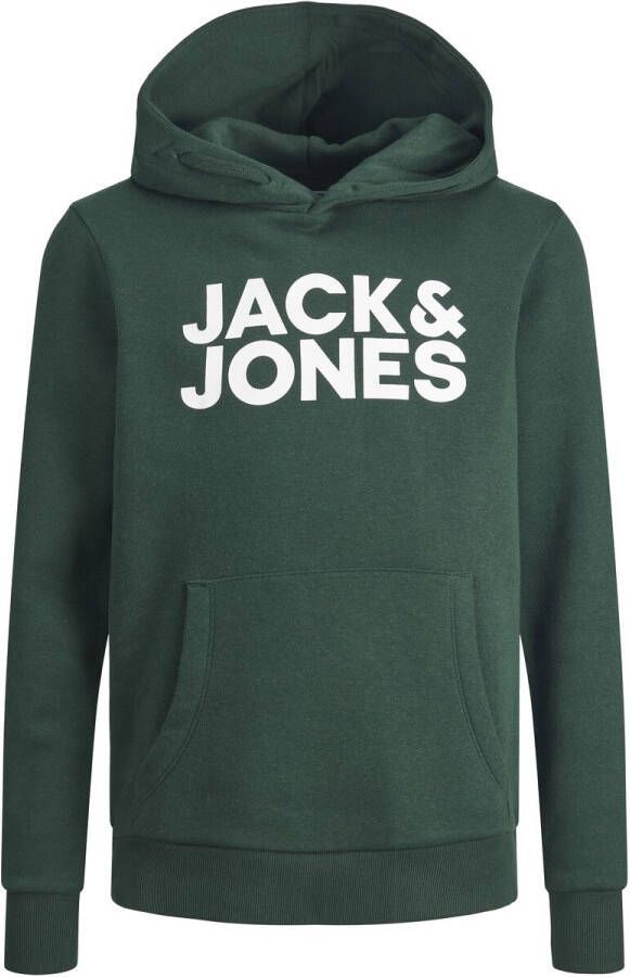 Jack & jones JUNIOR hoodie JJECORP met logo donkergroen Sweater Logo 140