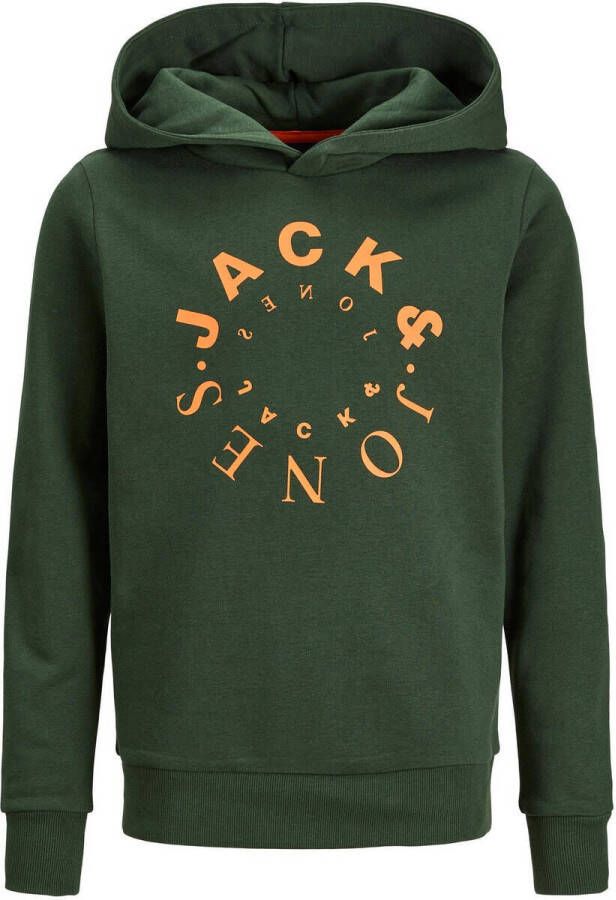 Jack & jones JUNIOR hoodie JJWARRIOR met logo donkergroen Sweater Logo 176