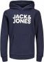 Jack & jones JUNIOR hoodie JJECORP met logo donkerblauw wit Sweater Jongens Katoen Capuchon 128 - Thumbnail 2