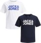 Jack & jones JUNIOR t-shirt set van 2 donkerblauw wit Jongens Katoen Ronde hals 128 - Thumbnail 2
