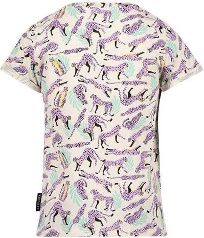 Jake Fischer T-shirt met all over print beige lila Meisjes Stretchkatoen Ronde hals 128 - Foto 2