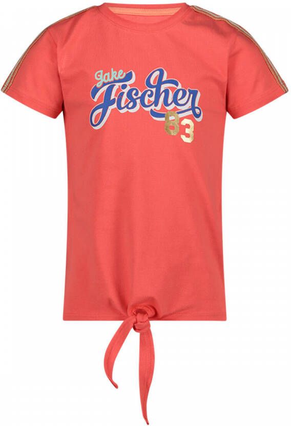 Jake Fischer T-shirt met printopdruk rood Meisjes Stretchkatoen Ronde hals 104