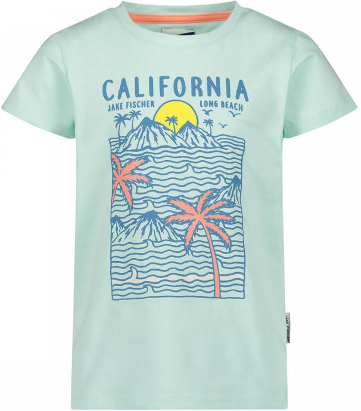 Jake Fischer T-shirt met printopdruk mintgroen Meisjes Stretchkatoen Ronde hals 104