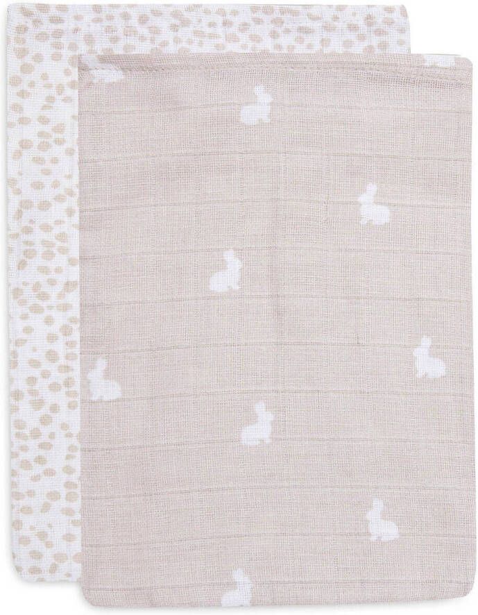 Jollein hydrofiel baby washandje Dotted & Rabbit Nougat GOTS set van 2 zand Hydrofiele washandjes Beige