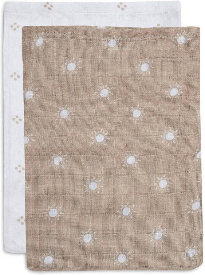 Jollein hydrofiel baby washandje Pointelle & Sun Biscuit GOTS set van 2 bruin Hydrofiele washandjes