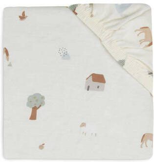 Jollein katoenen jersey wieg hoeslaken 40 50 x 80 90cm Farm Ecru All over print