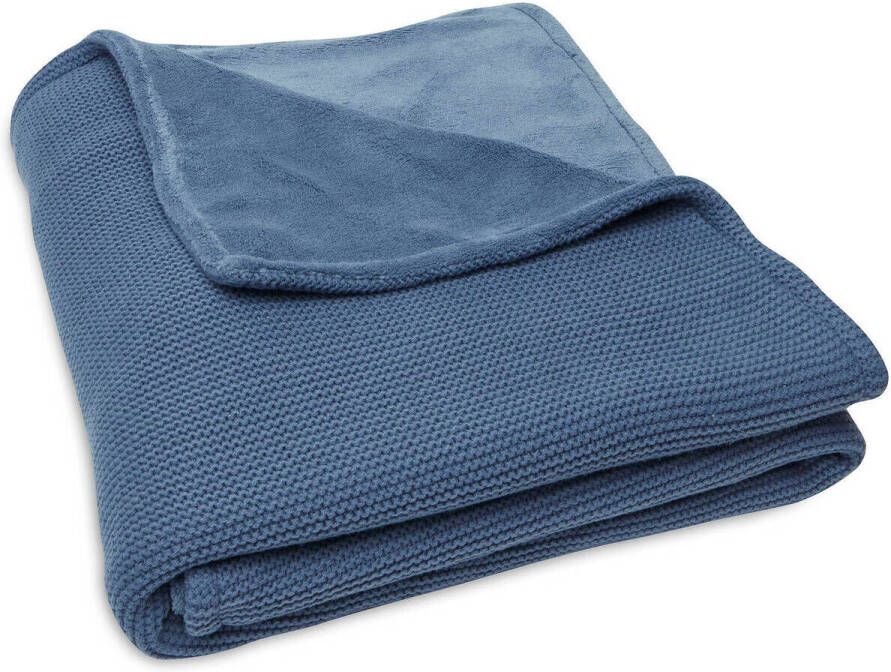 Jollein baby ledikantdeken Basic Knit 100x150cm Jeans Blue Fleece Babydeken Blauw