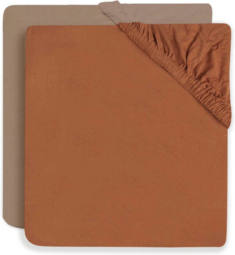 Jollein katoenen jersey ledikant hoeslaken 60x120 cm Caramel Biscuit set van 2 Bruin
