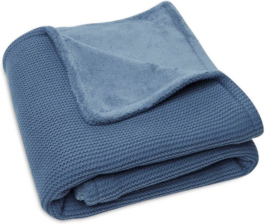 Jollein baby wiegdeken Basic Knit 75x100cm Jeans Blue Fleece Babydeken Blauw