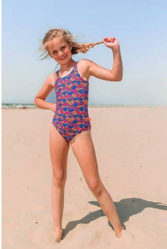 Just Beach badpak paars blauw zwart Meisjes Polyester Bloemen 122 128 - Foto 2