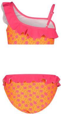Just Beach crop bikini met ruches oranje roze Meisjes Polyester Bloemen 122 128