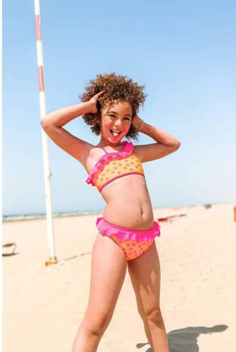 Just Beach crop bikini met ruches oranje roze Meisjes Polyester Bloemen 122 128 - Foto 2
