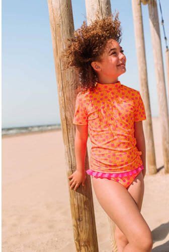 Just Beach crop bikini met ruches oranje roze Meisjes Polyester Bloemen 122 128 - Foto 3