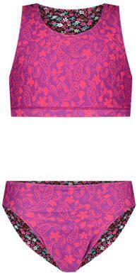 Just Beach reversible crop bikini zwart roze Meisjes Polyester Bloemen 122 128