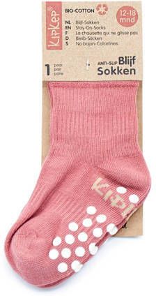 KipKep Blijf-Sokjes met anti-slip nopjes 12-18 mnd roze Sokken Meisjes Biologisch katoen 12-18 mnd