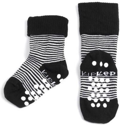 KipKep Blijf-Sokjes met anti-slip nopjes 12-18 mnd zwart gestreept Sokken Katoen 12-18 mnd