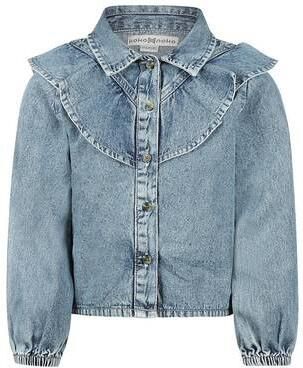 Koko Noko denim rechtvallende blouse met ruches lichtblauw Effen - Foto 3