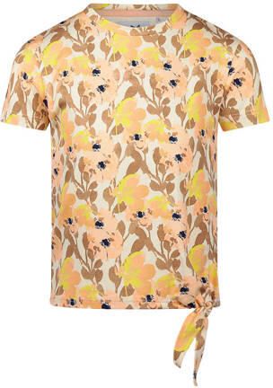 Koko Noko gebloemde T-shirt geel Meisjes Stretchkatoen Ronde hals Bloemen