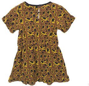 Koko Noko jurk met all over print en ruches camel zwart geel Bruin Meisjes Viscose Ronde hals 104 - Foto 4