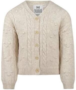 Koko Noko rechtvallend gebreid vest met kabels en wol beige Meisjes Acryl V-hals - Foto 3
