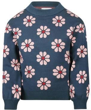 Koko Noko rechtvallende gebreide gebloemde trui blauw roze Meisjes Katoen Opstaande kraag - Foto 3