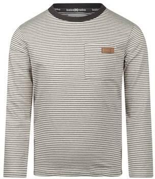 Koko Noko rechtvallende gestreepte longsleeve beige donkergrijs Jongens Katoen Ronde hals