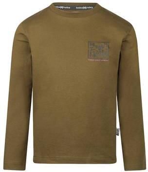 Koko Noko rechtvallende longsleeve met backprint olijfgroen Jongens Stretchkatoen Ronde hals
