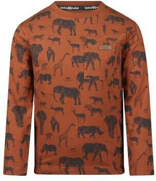 Koko Noko rechtvallende longsleeve met print donker oranje Jongens Stretchkatoen Ronde hals
