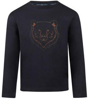 Koko Noko rechtvallende longsleeve met print donkerblauw Jongens Stretchkatoen Ronde hals