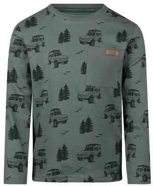 Koko Noko rechtvallende longsleeve met print grijsgroen Jongens Stretchkatoen Ronde hals