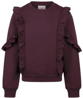 Koko Noko rechtvallende sweater met ruches donkerpaars Effen