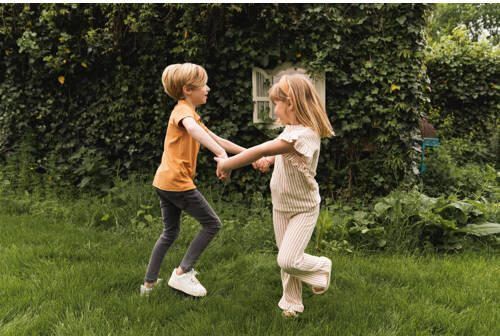 Koko Noko shirt + broek geel wit gestreept Bruin Meisjes Katoen Ronde hals 104