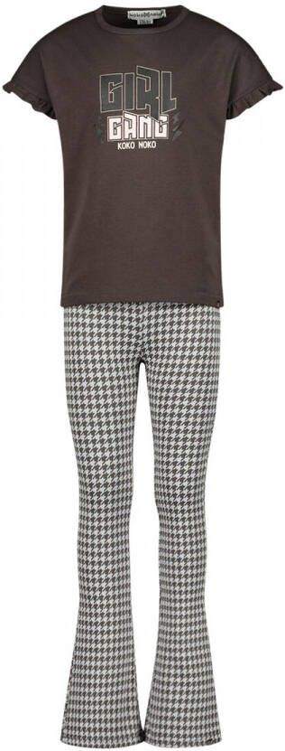 Koko Noko pyjama met printopdruk grijs zwart wit Meisjes Stretchdenim Ronde hals 116