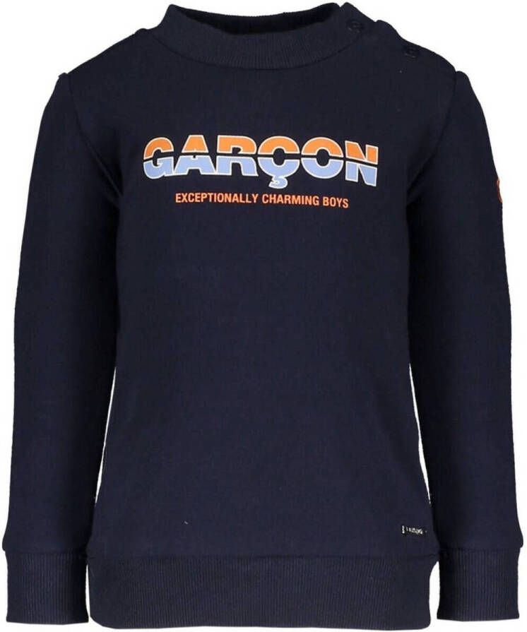 Le Chic Garcon sweater ONNO met tekst blue navy Blauw Tekst 68