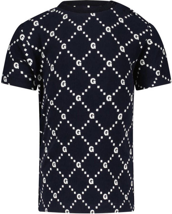 Le Chic Garcon T-shirt NIAMO met all over print donkerblauw Jongens Stretchkatoen Ronde hals 80