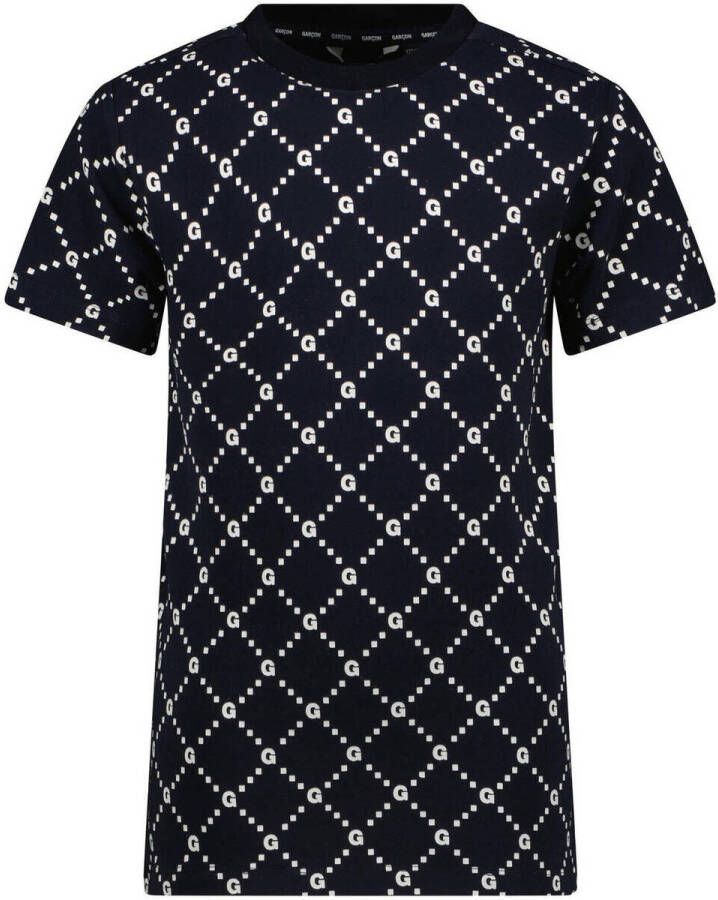 Le Chic Garcon T-shirt NEILY met all over print donkerblauw Jongens Stretchkatoen Polokraag 104