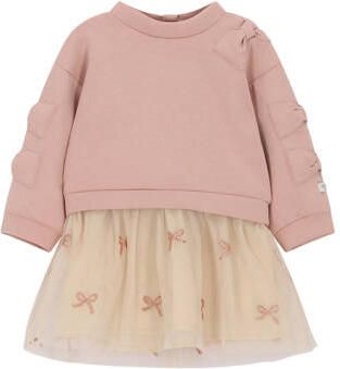 Le Chic korte sweatjurk met tule en sterren roze Meisjes Katoen Ronde hals