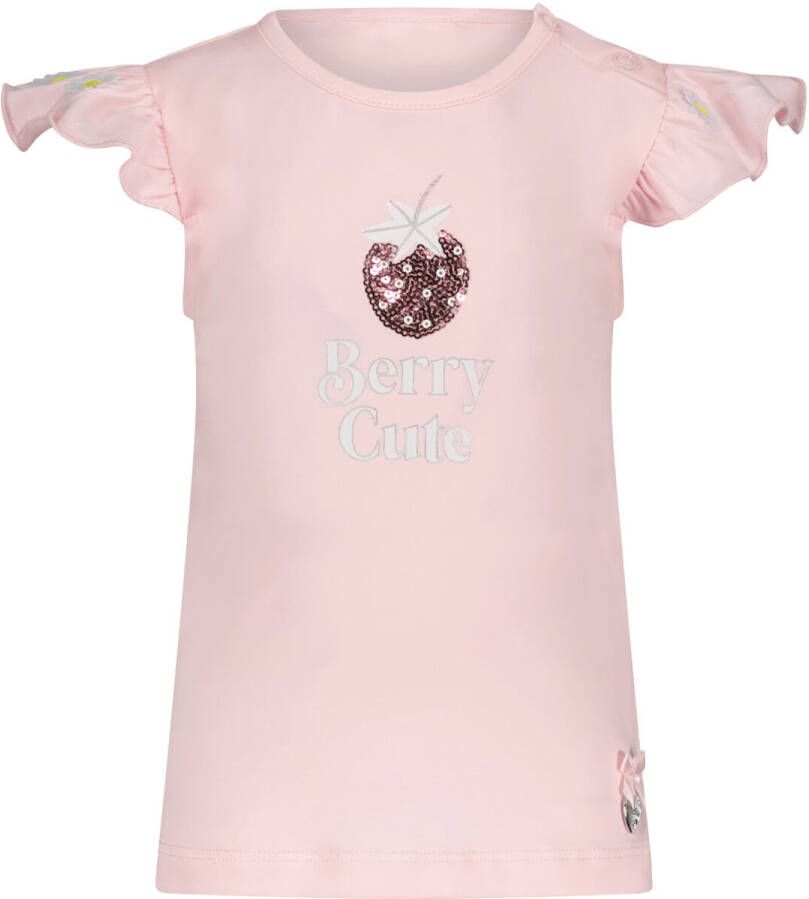 Le Chic T-shirt NOSSA met printopdruk en pailletten roze Meisjes Stretchkatoen Ronde hals 68