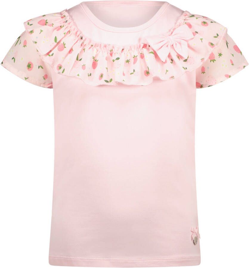 Le Chic T-shirt NOMSALA met all over print en volant roze Meisjes Stretchkatoen Ronde hals 128
