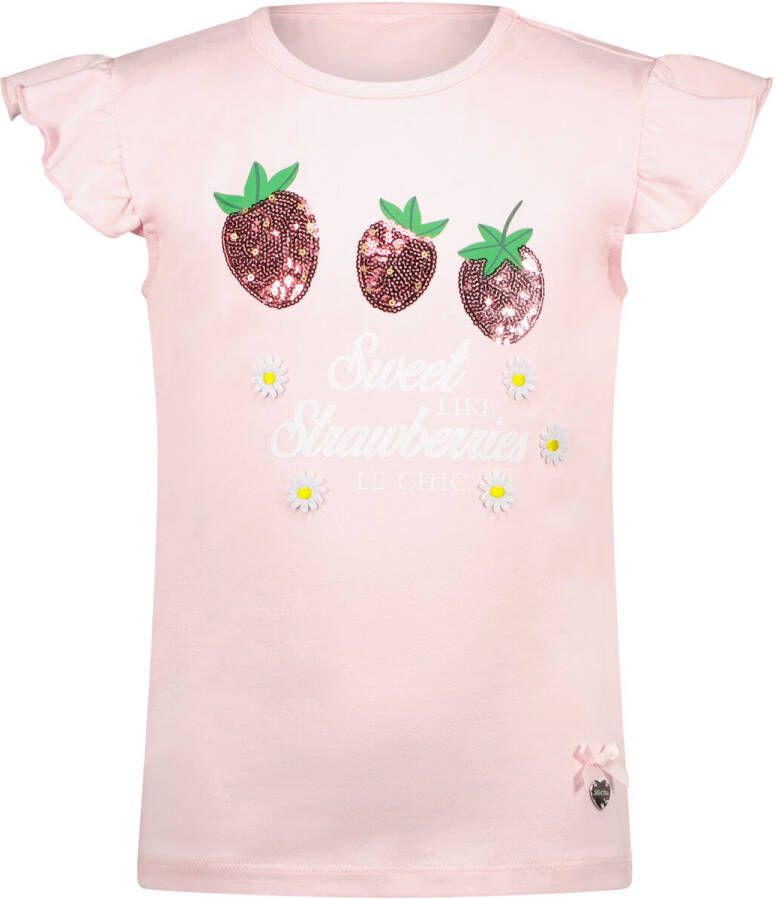 Le Chic T-shirt NOSLY met printopdruk en pailletten roze Meisjes Stretchkatoen Ronde hals 152