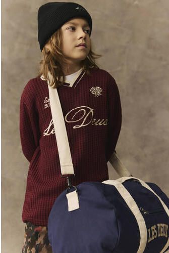 Les Deux oversized sweater met wafelstructuur donkerrood Jongens Katoen Polokraag - Foto 3