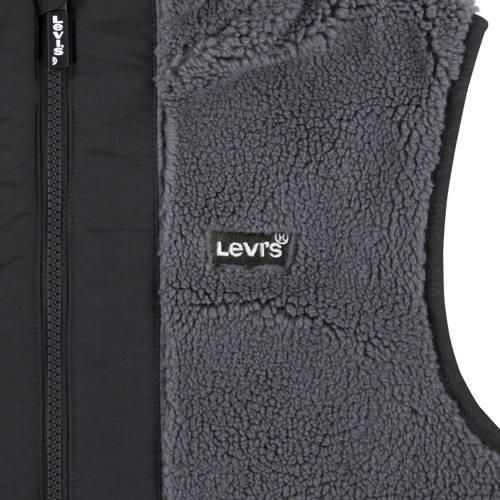 Levis Levi's Kids bodywarmer zwart grijs Jongens Teddy Opstaande kraag Meerkleurig 128