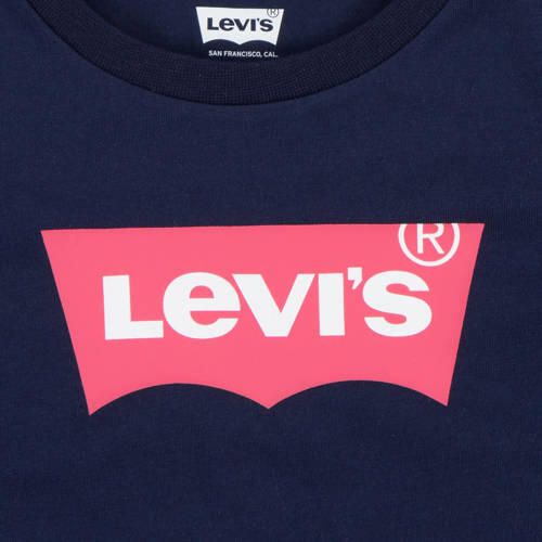 Levis Levi's Kids T-shirt BATWING met logo donkerblauw roze Meisjes Katoen Ronde hals 140