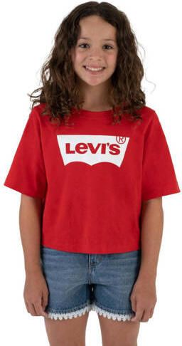 Levis Levi's Kids T-shirt LIGHT BRIGHT MEET & GREET met logo rood wit Meisjes Katoen Ronde hals 140