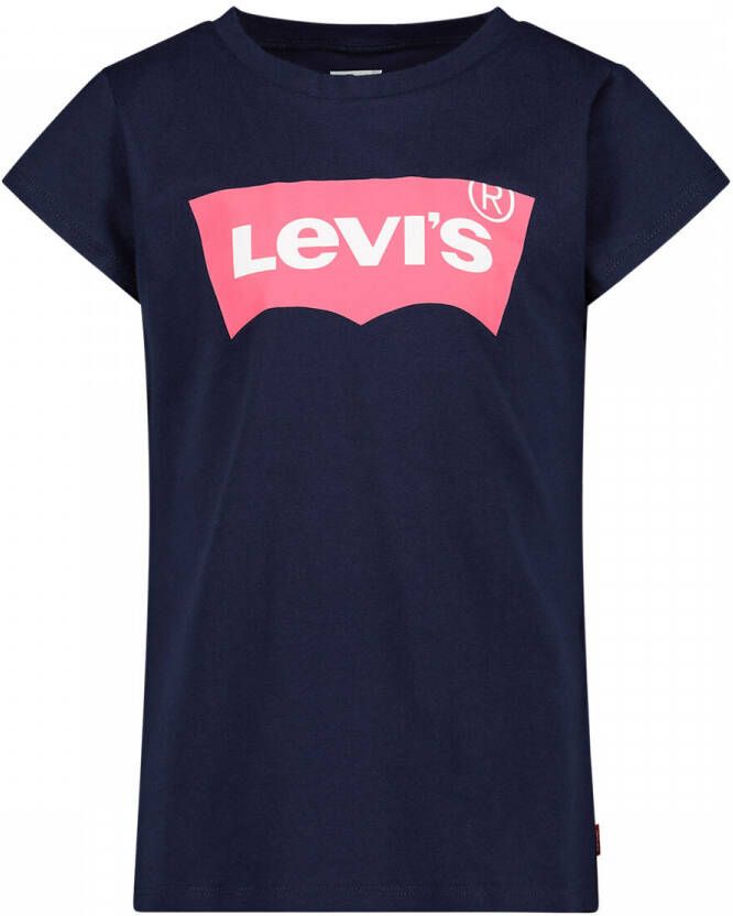 Levis Levi's Kids T-shirt Batwing met logo donkerblauw rood Meisjes Katoen Ronde hals 158-164
