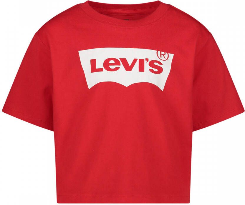 Levis Levi's Kids T-shirt LIGHT BRIGHT MEET & GREET met logo rood wit Meisjes Katoen Ronde hals 104