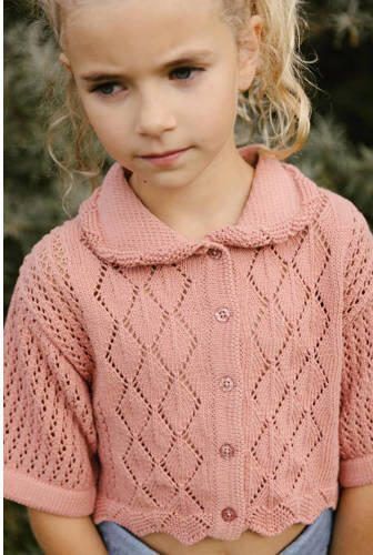 LEVV gebreide top KATJA koraal Roze Meisjes Katoen Peter Pan-kraag Effen 116 - Foto 4