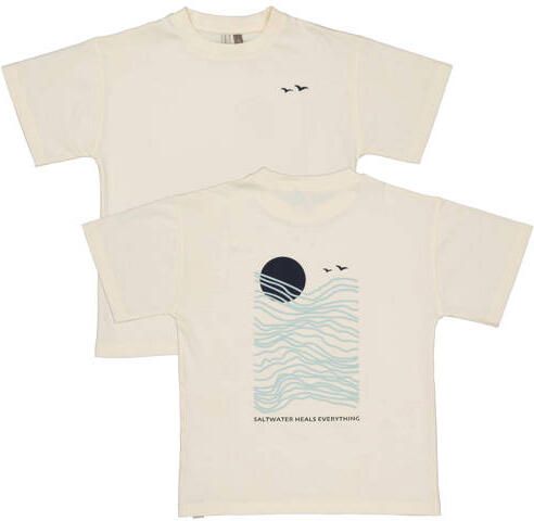 LEVV Little T-shirt met backprint ecru Jongens Katoen Ronde hals Backprint