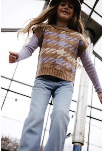 LEVV spencer FINA met all over print bruin lila ecru Trui Multi Meisjes Acryl Ronde hals 116